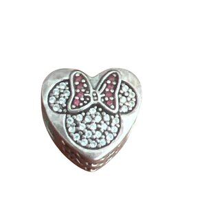 Pandora Disney Minnie Mickey Mouse Head Heart Charm Crystals 925 Sterling Silver